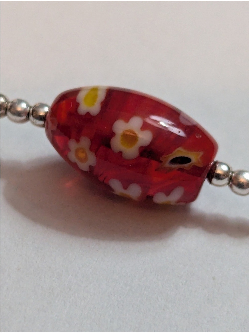 Venetian Style Glass Bead Necklace Multicolor Millefiori Sterling Silver - Picture 4 of 7